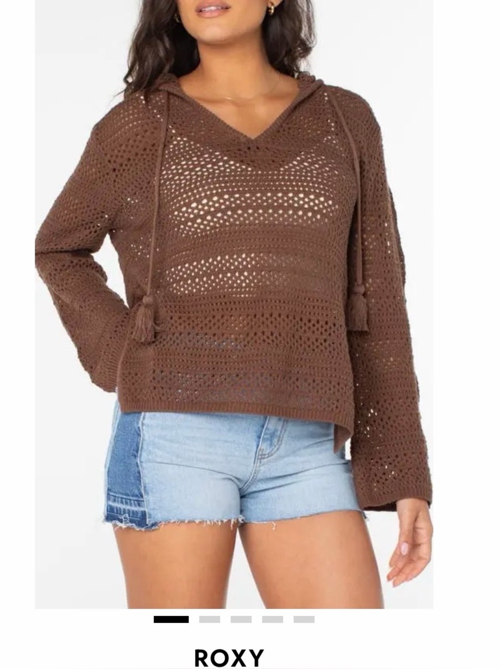 Roxy Hippie Love Open Stitch Hoodie Tiramisu Sol Medium New